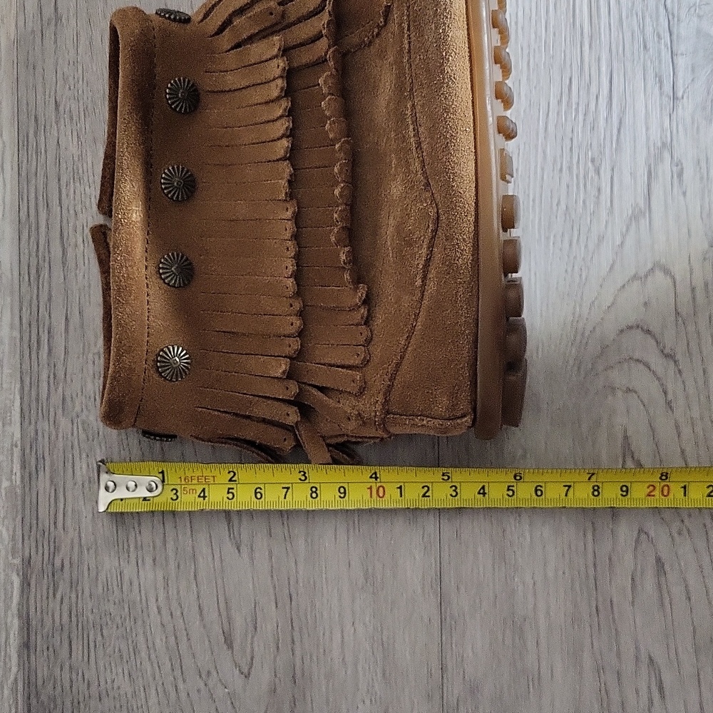 Minnetonka Womens 11 Double Fringe Suede Zip Boots Moccasin Style Southwestern - Picture 9 of 9
